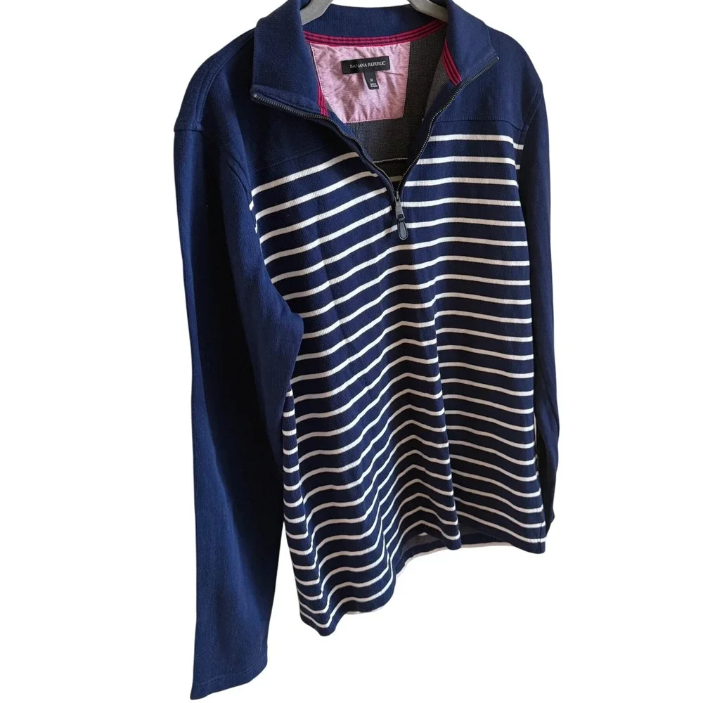 Modern‎ Prep Coastal Stripe Quarter Zip Pullover Navy Cotton Banana Republic M